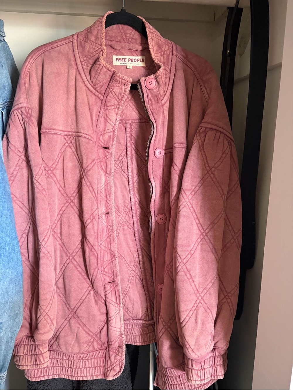 Free People Dusty Rose Quilted Bomber Jacket